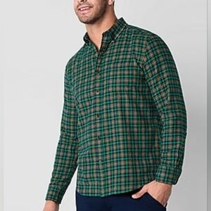 NWT MEN'S ST. JOHN'S BAY EMERALD PLAID LONG SLEEVE CLASSIC FIT FLANNEL SIZE M
